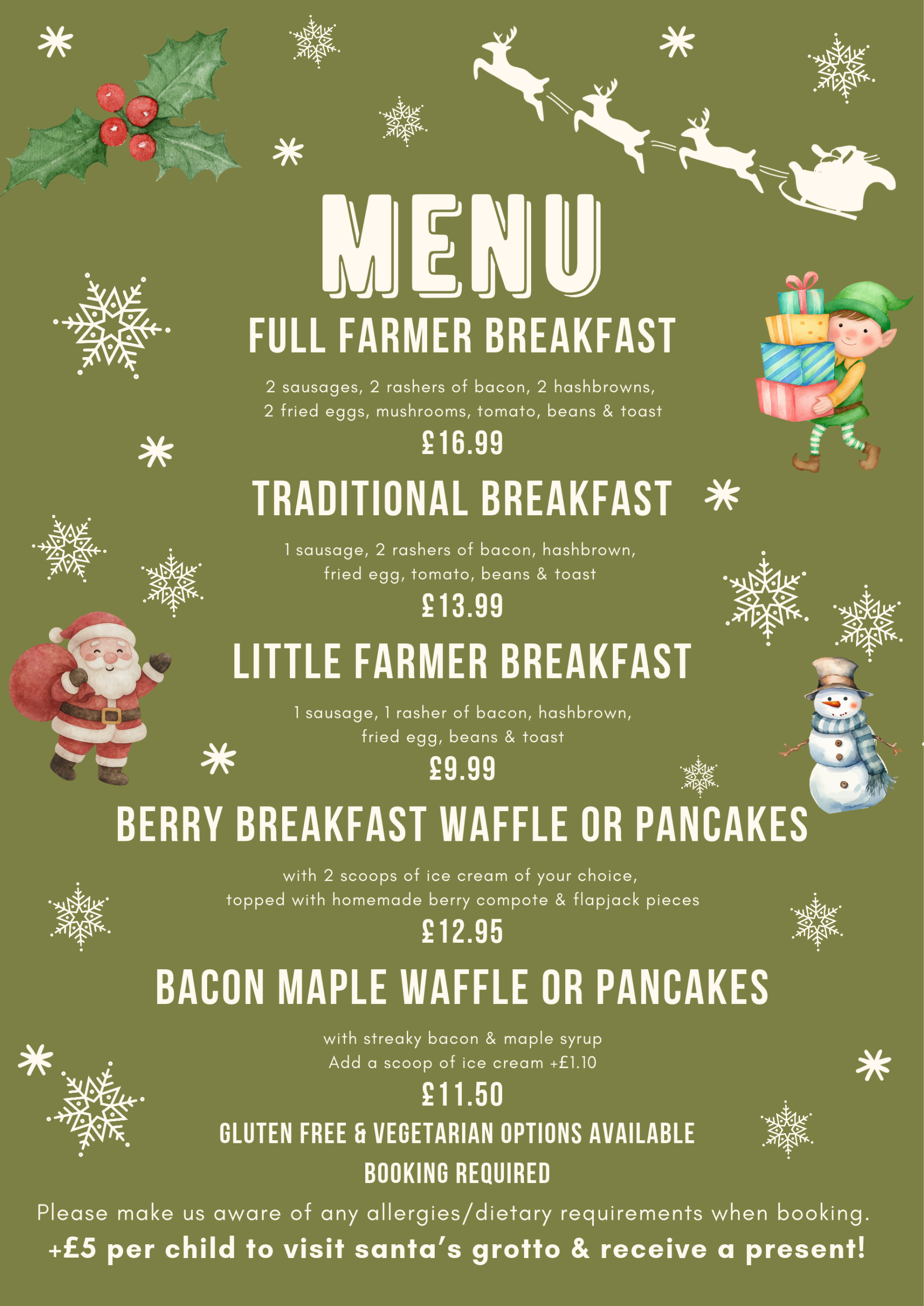 Breakfast with Santa menu 2026